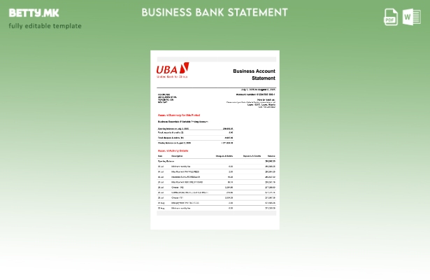 модерен стил Нигерија UBA деловна изјава за проверка на сметката Шаблон Word и P